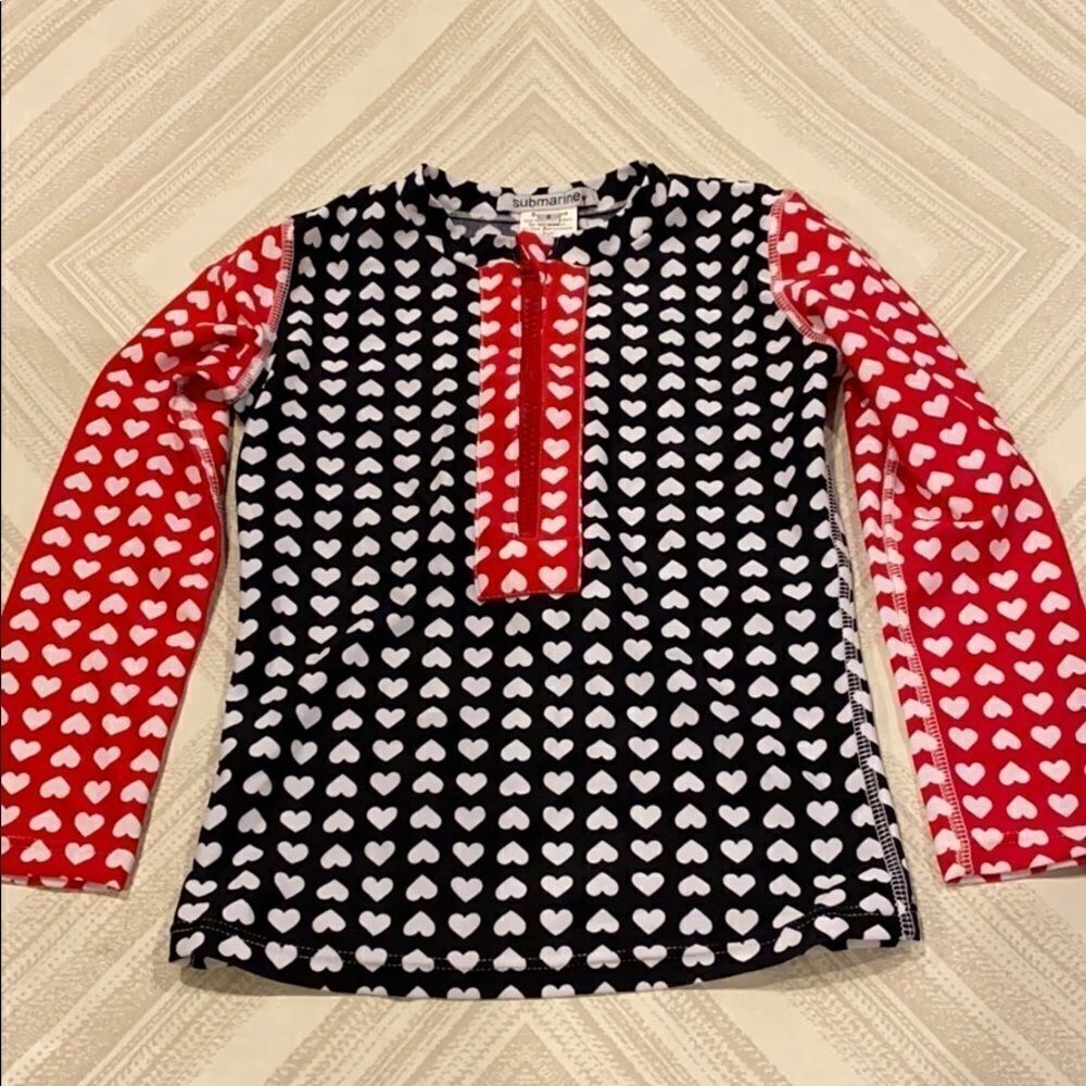 Submarine Black, Red & White Heart Zip-up Top